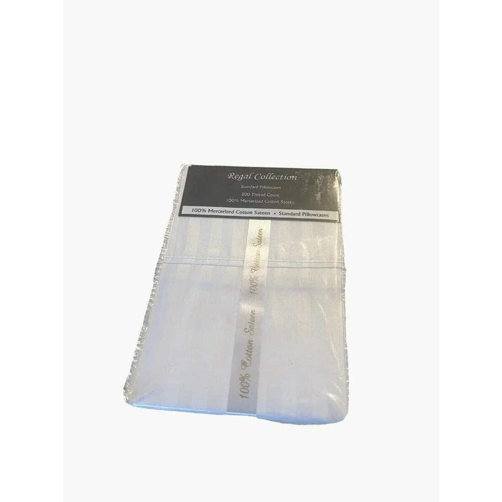 Regal Collection New NIP White 100% Cotton Sateen Pillowcases Striped Standard